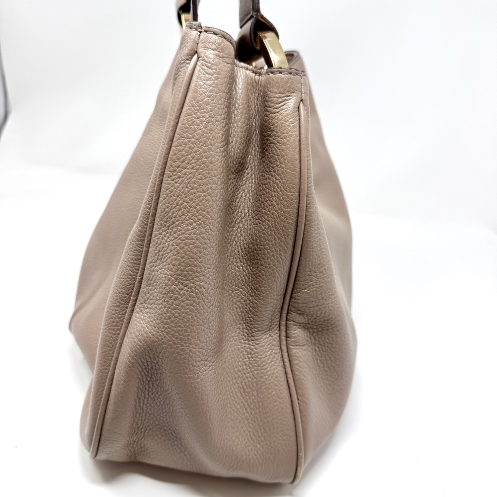 Michael Kors Fulton Large Shoulder Tote Tan Dark Dune Pebbled Leather Bag - Picture 3 of 14